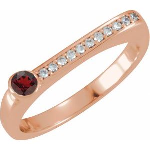 Natural Mozambique Garnet And .08 CTW Natural Diamond Stackable Family Ring (Style 71524)