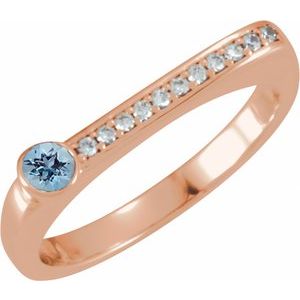 Natural Aquamarine And .08 CTW Natural Diamond Stackable Family Ring (Style 71524)