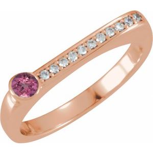 Natural Pink Tourmaline And .08 CTW Natural Diamond Stackable Family Ring (Style 71524)