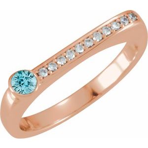 Natural Blue Zircon And .08 CTW Natural Diamond Stackable Family Ring (Style 71524)