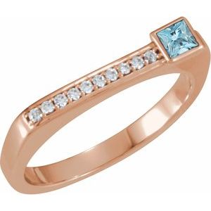 Natural Aquamarine And .07 CTW Natural Diamond Stackable Family Ring (Style 71522)
