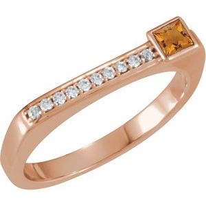 Natural Citrine And .07 CTW Natural Diamond Stackable Family Ring (Style 71522)