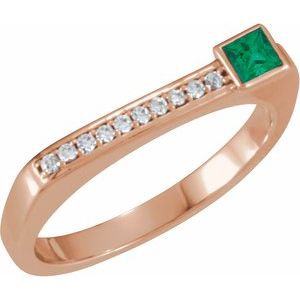 Natural Emerald And .07 CTW Natural Diamond Stackable Family Ring (Style 71522)
