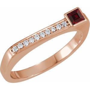 Natural Mozambique Garnet And .07 CTW Natural Diamond Stackable Family Ring (Style 71522)