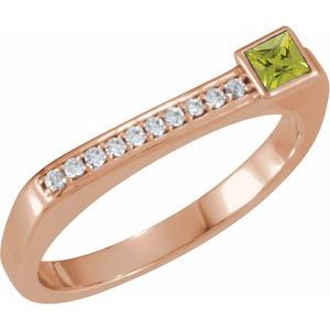 Natural Peridot And .07 CTW Natural Diamond Stackable Family Ring (Style 71522)