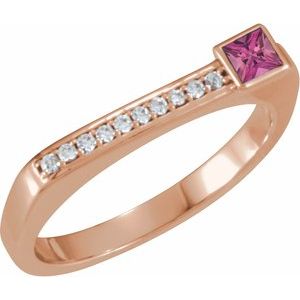 Natural Pink Tourmaline And .07 CTW Natural Diamond Stackable Family Ring (Style 71522)