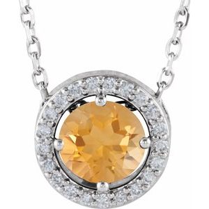 Natural Citrine And .05 Ctw Natural Diamond Necklace (Style 86066)