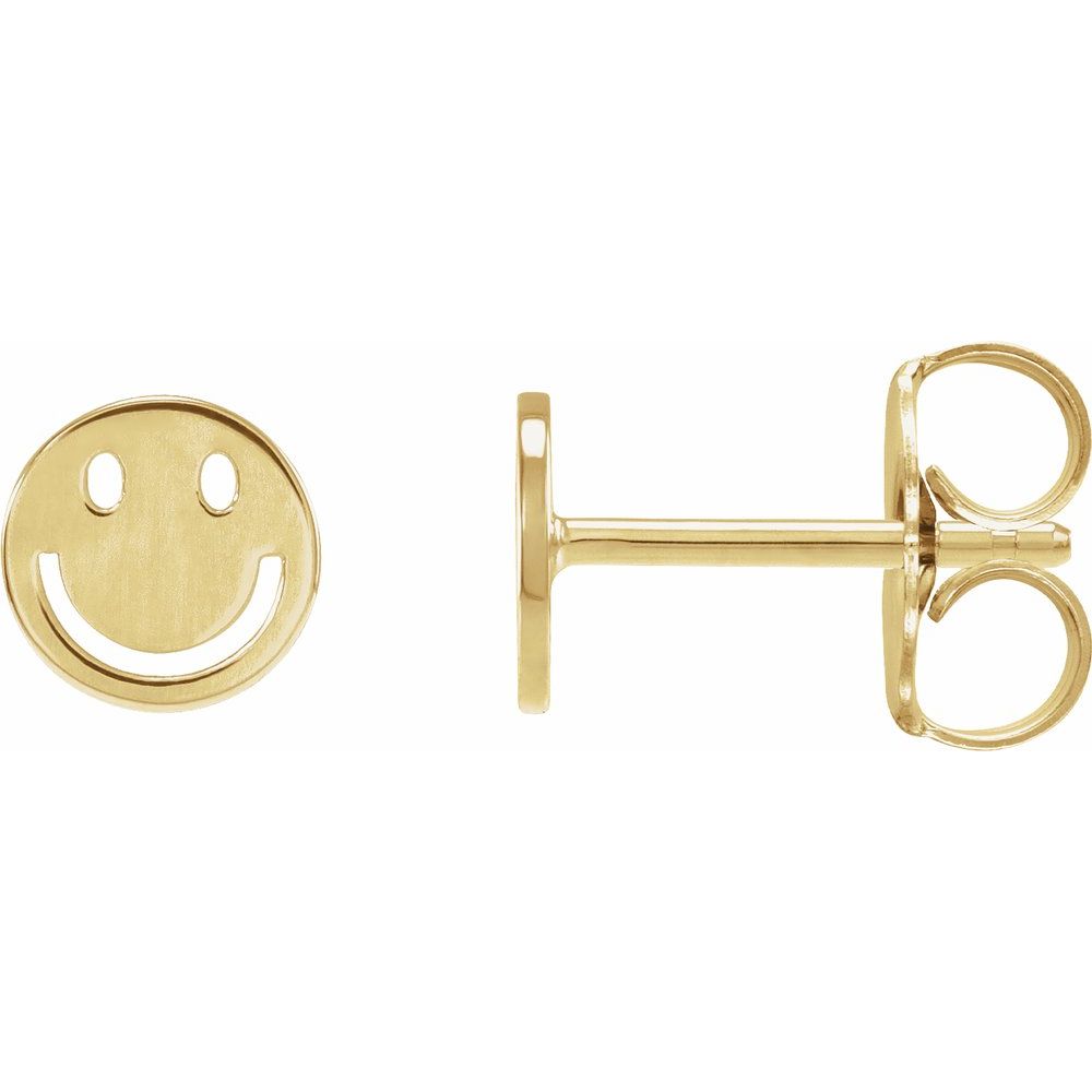 14K Yellow Gold 6 mm Smiley Face Stud Earrings