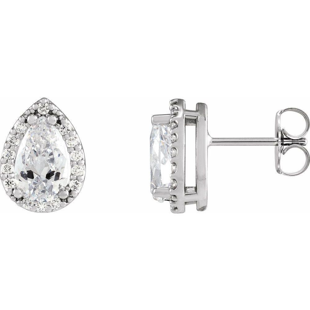 Pear 4-Prong Halo-Style Low Stud Earring