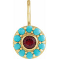 Impress 14K Yellow Gold Natural Mozambique Garnet And Natural Turquoise Halo Style Charmpendant
