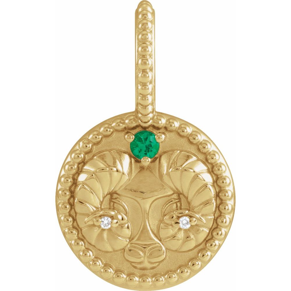 14K Yellow Gold Natural Emerald & .005 CTW Natural Diamond Aries Charm/Pendant