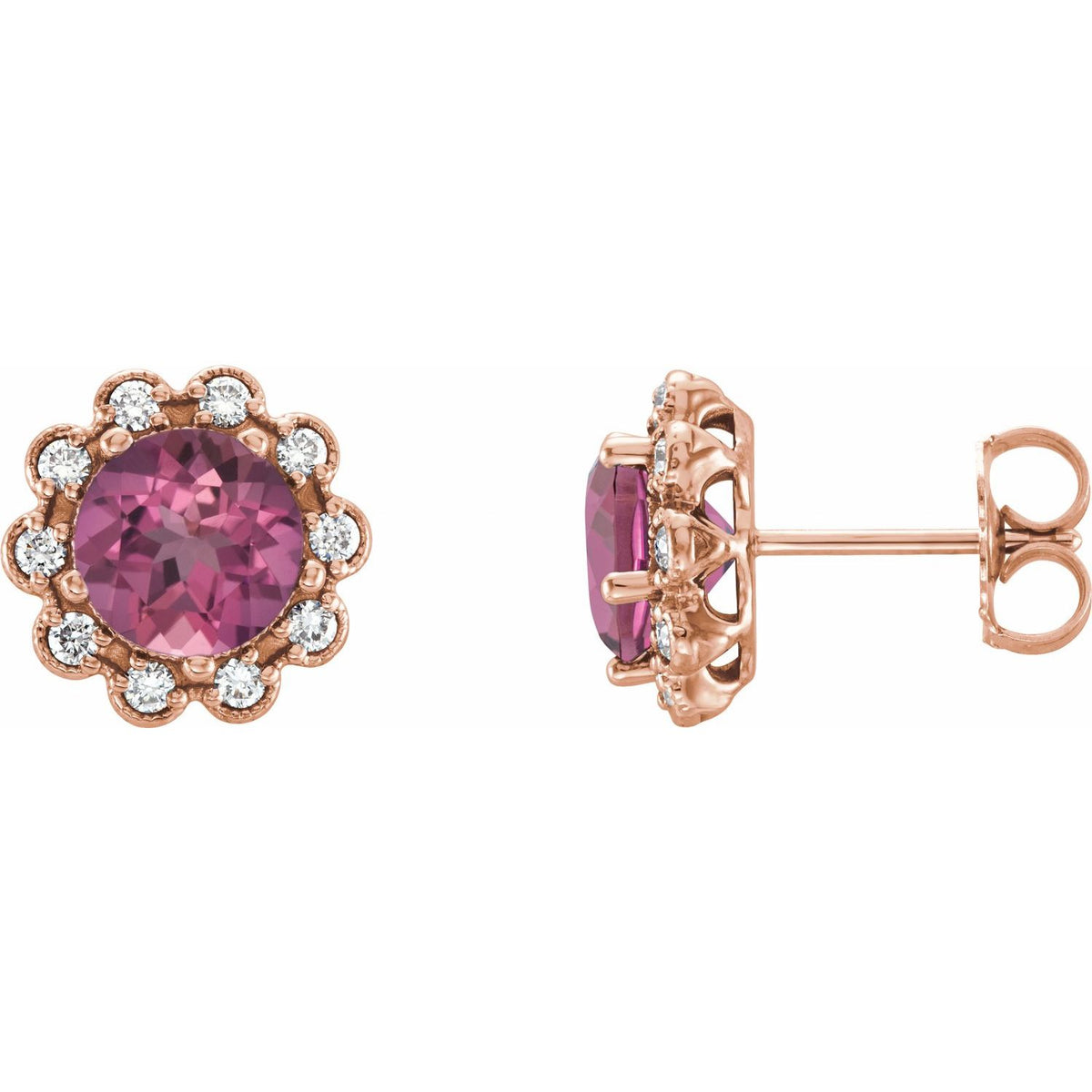 Natural Pink Tourmaline And 1/8 Ctw Natural Diamond Earrings (Style 86254)