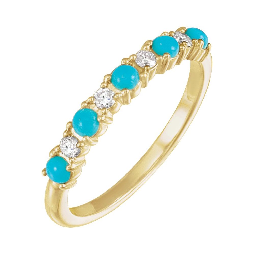 14K Yellow Gold Natural Turquoise & 1/8 CTW Natural Diamond Ring