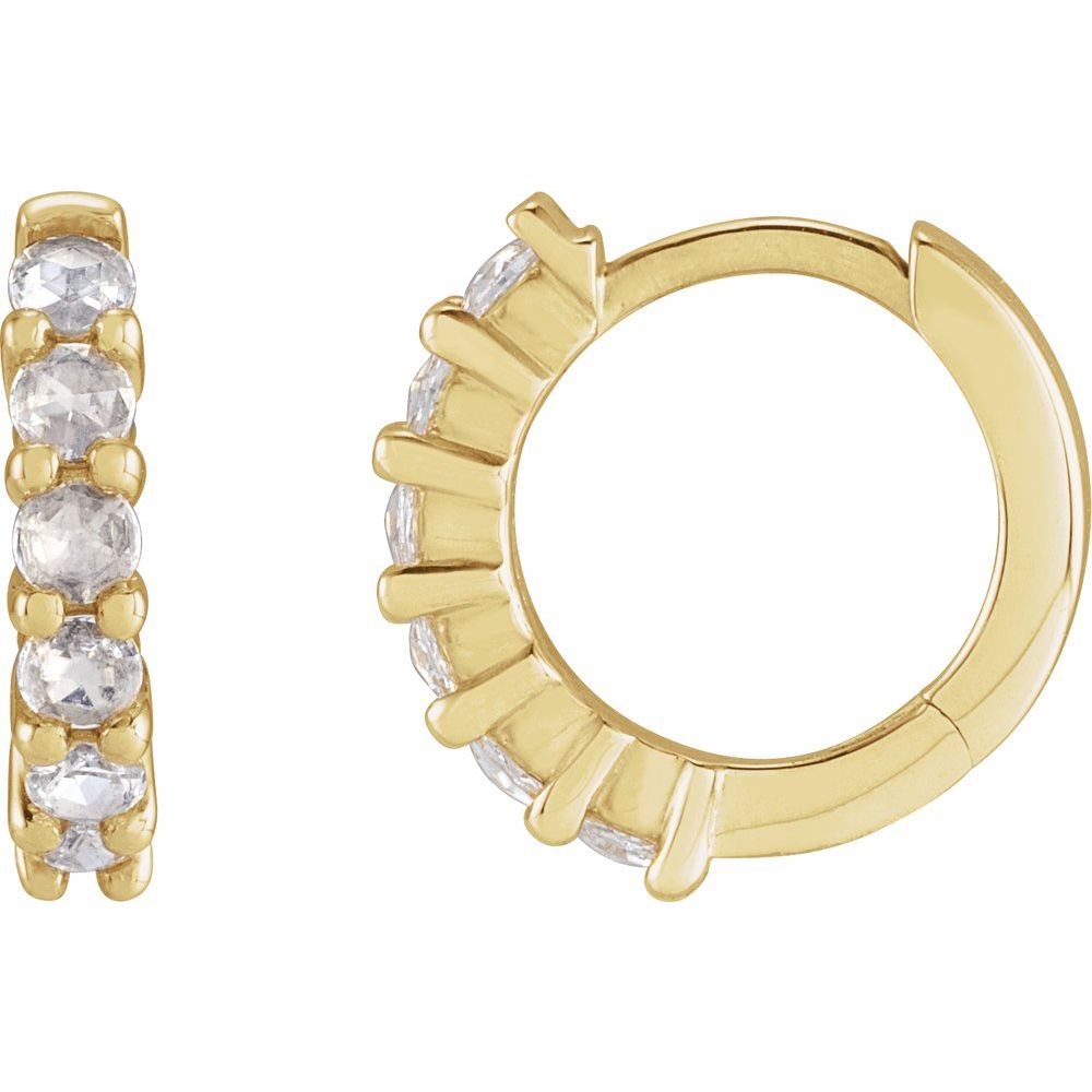 14K Yellow Gold 1/5 CTW Rose-Cut Natural Diamond Hinged 12.2 mm Hoop Earrings