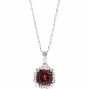 Natural Mozambique Garnet And .04 Ctw Natural Diamond Necklace (Style 651953)