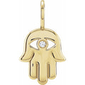 14K Yellow Gold .02 CT Natural Diamond Hamsa Hand Charm/Pendant