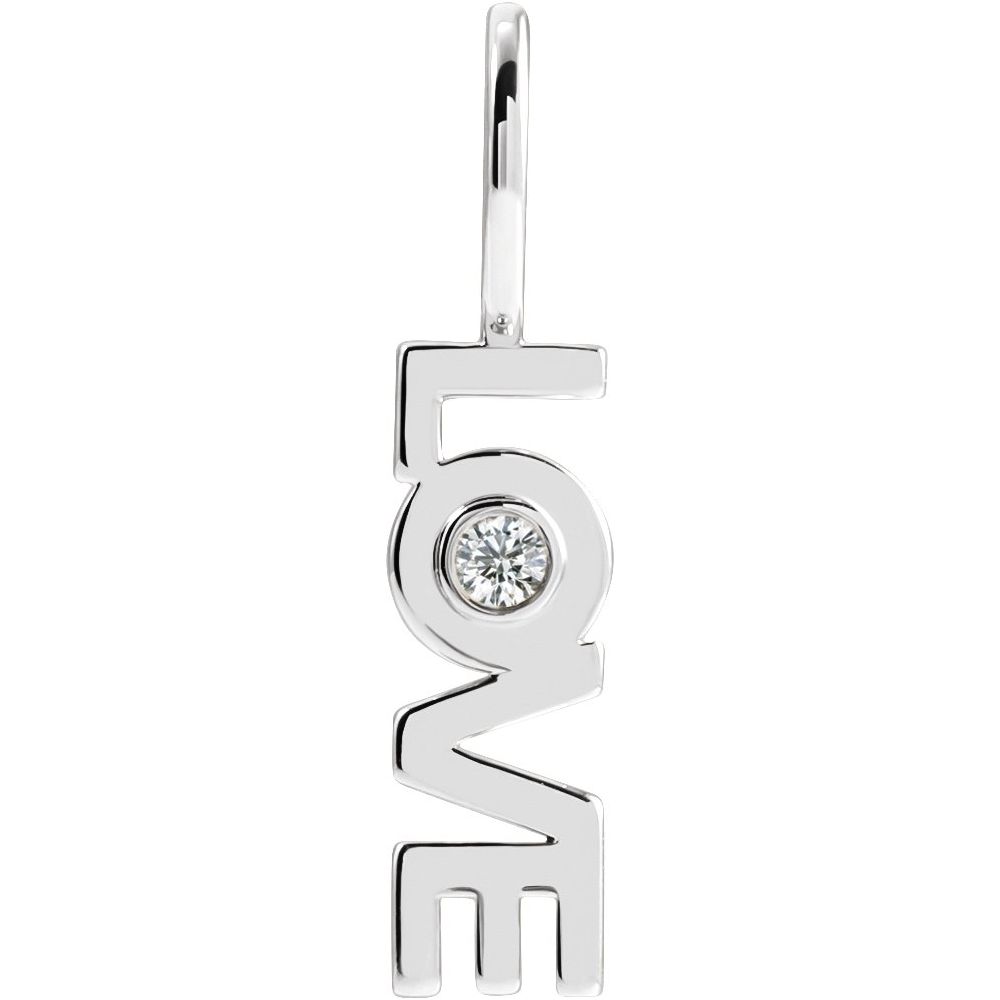 14K White Gold .03 CT Natural Diamond Love Charm/Pendant