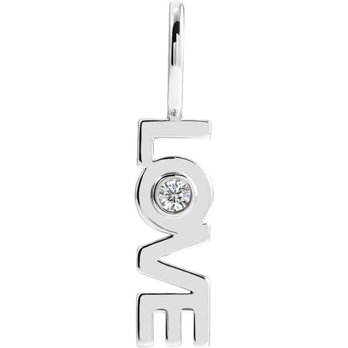 14K White Gold .03 CT Natural Diamond Love Charm/Pendant