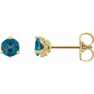 Natural London Blue Topaz 3-Prong Solitaire Earrings (Style 88189)