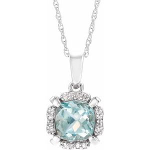Natural Aquamarine And .04 Ctw Natural Diamond Necklace (Style 651953)
