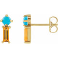 14K Yellow Gold Natural Turquoise & Natural Citrine Earrings