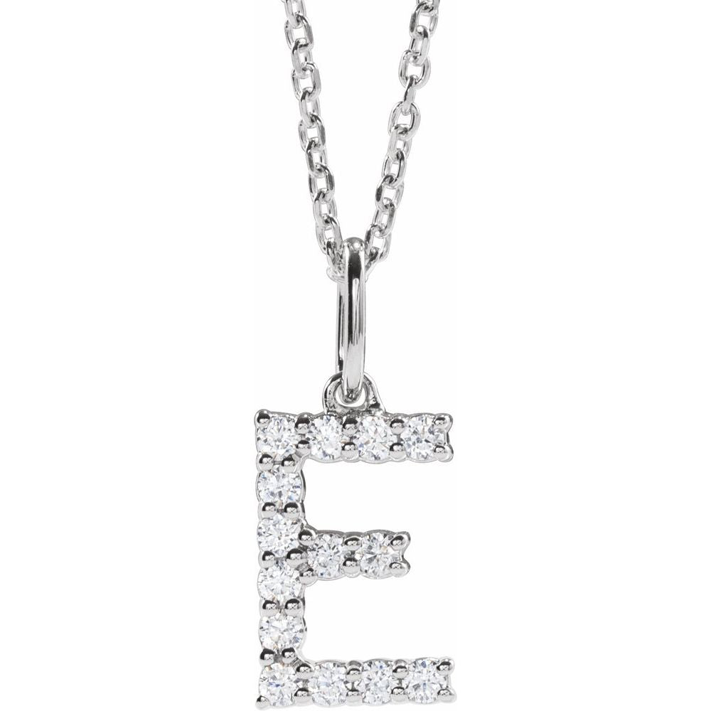 14K White Gold 1/5 CTW Lab-Grown Diamond Initial E 16-18" Necklace