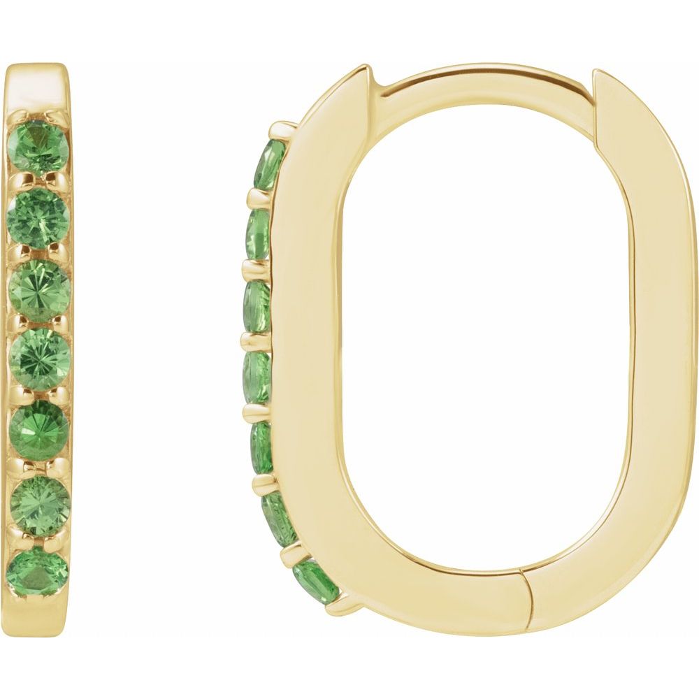 14K Yellow Gold Natural Tsavorite Garnet 14 mm Hoop Earrings