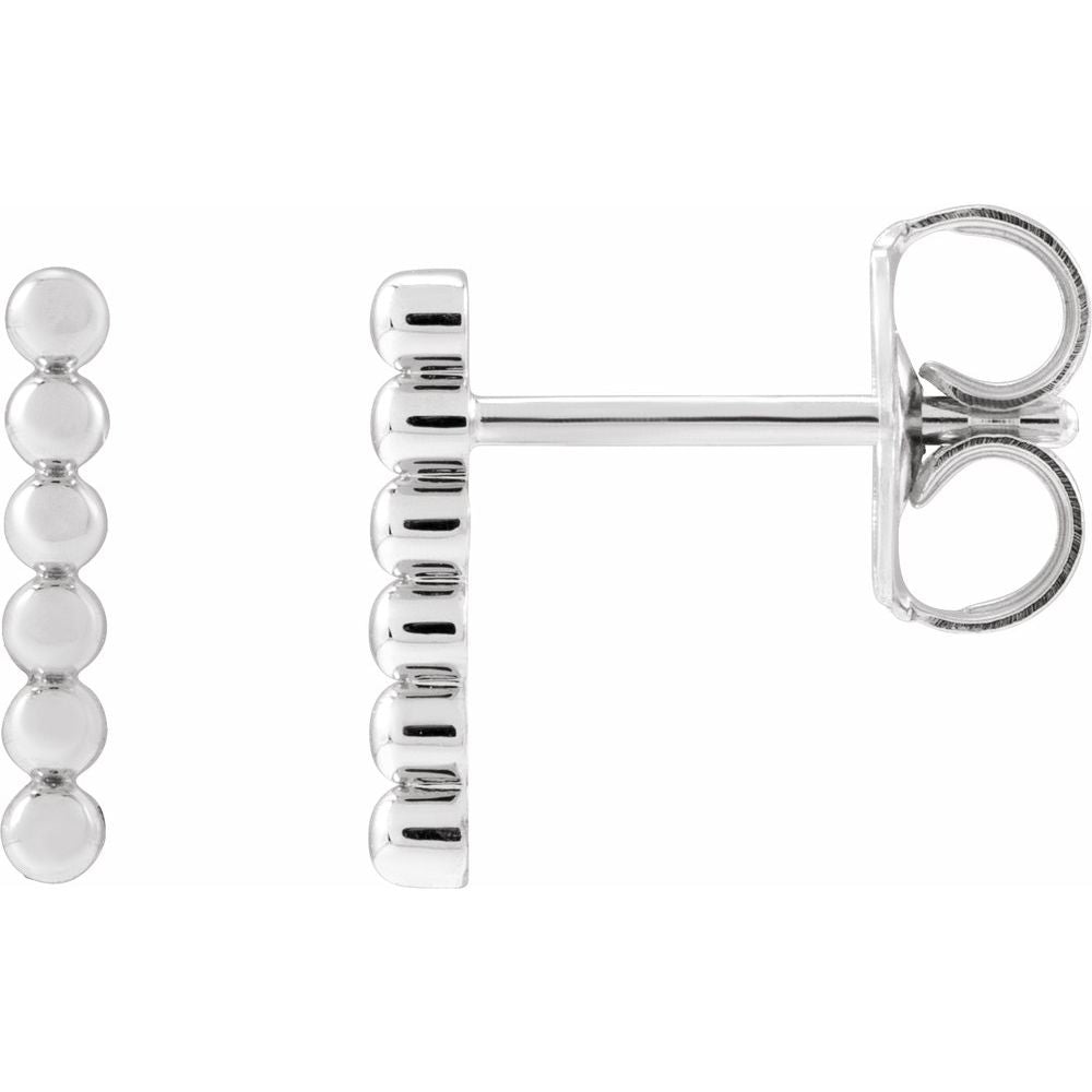 14K White Gold 9.5 mm Beaded Bar Earring