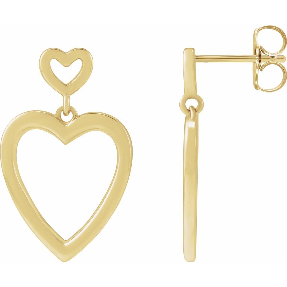 14K Yellow Gold Dangle Heart Earrings