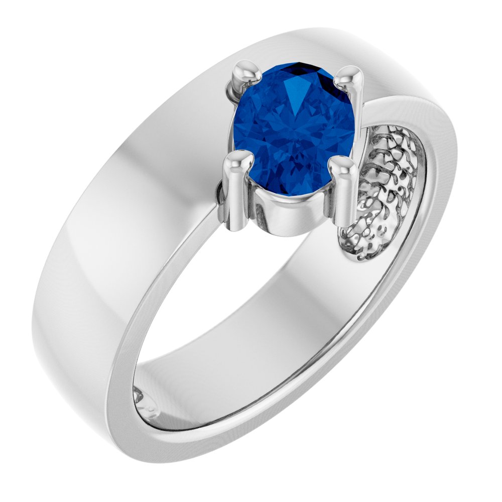 Lab-Grown Blue Sapphire Asymmetric Solitaire Ring (Style 72391)