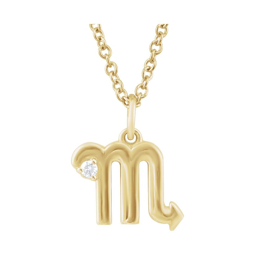 14K Yellow Gold .015 CT Natural Diamond Scorpio Zodiac 16-18" Necklace