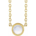Cabochon Natural Rainbow Moonstone Solitaire Bezel-Set Necklace (Style 87613)