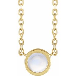 Cabochon Natural Rainbow Moonstone Solitaire Bezel-Set Necklace (Style 87613)