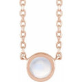 Cabochon Natural Rainbow Moonstone Solitaire Bezel-Set Necklace (Style 87613)