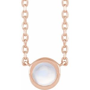 Cabochon Natural Rainbow Moonstone Solitaire Bezel-Set Necklace (Style 87613)