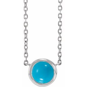 Cabochon Natural Turquoise Solitaire Bezel-Set Necklace (Style 87613)