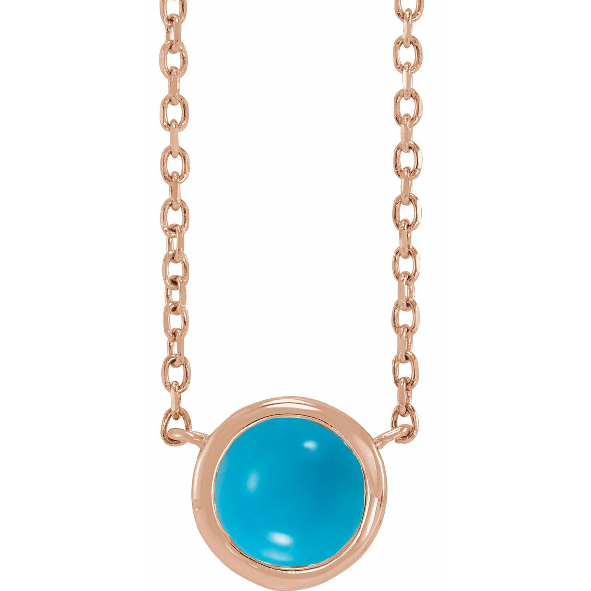 Cabochon Natural Turquoise Solitaire Bezel-Set Necklace (Style 87613)