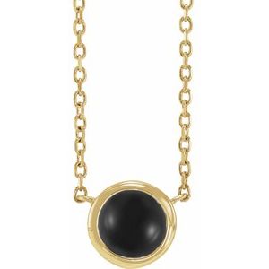 Cabochon Natural Onyx Solitaire Bezel-Set Necklace (Style 87613)