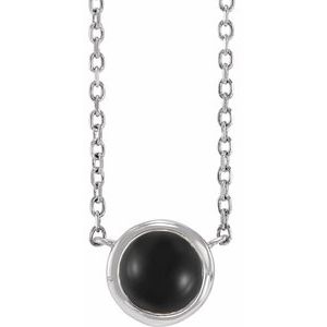 Cabochon Natural Onyx Solitaire Bezel-Set Necklace (Style 87613)