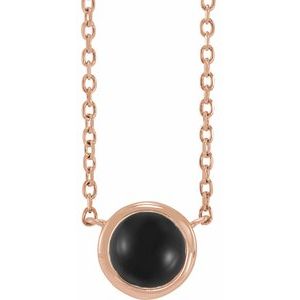 Cabochon Natural Onyx Solitaire Bezel-Set Necklace (Style 87613)