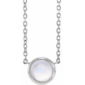 Cabochon Natural Rainbow Moonstone Solitaire Bezel-Set Necklace (Style 87613)
