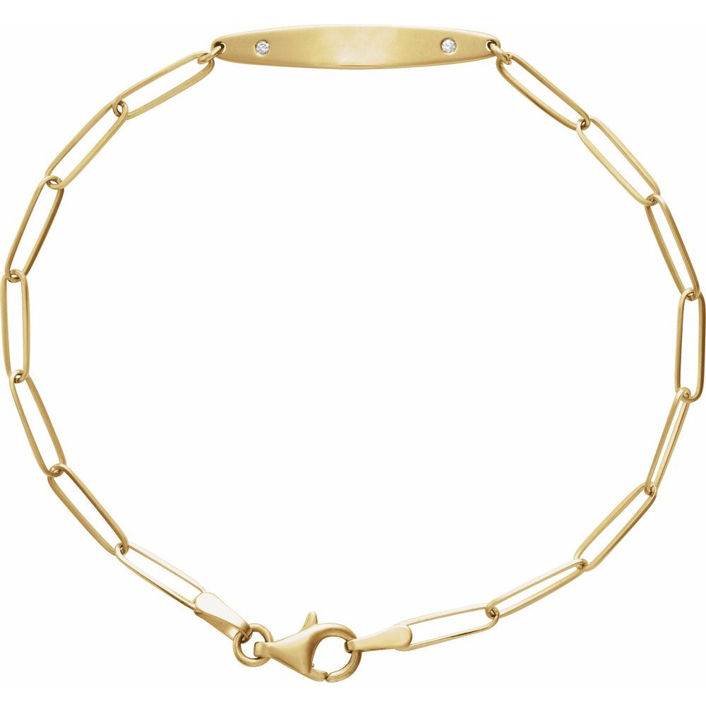 14K Yellow .015 CTW Natural Diamond Engravable Curved Bar 7" Bracelet