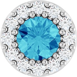 Natural Blue Zircon And .08 Ctw Natural Diamond Halo-Style Pendant (Style 88590)