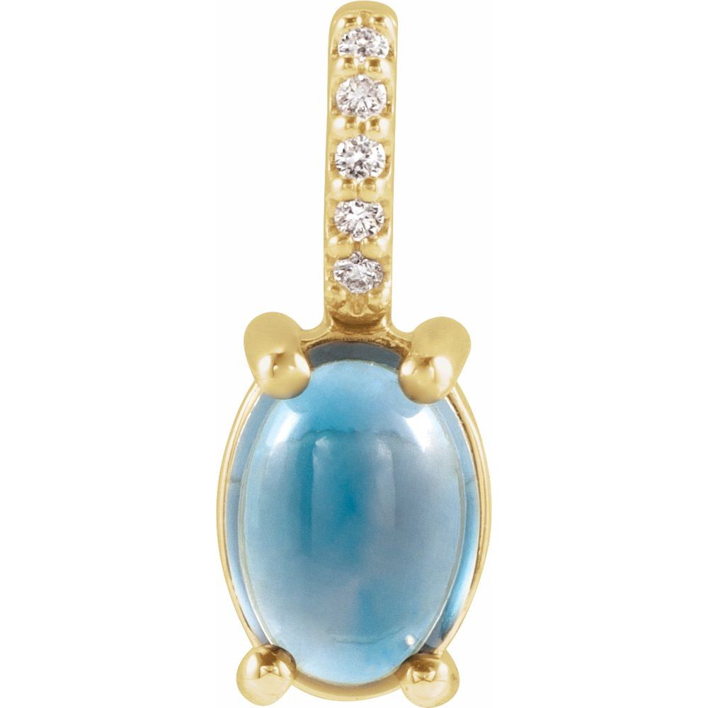 14K Yellow Gold 7x5 mm Natural London Blue Topaz & .02 CTW Natural Diamond Charm/Pendant
