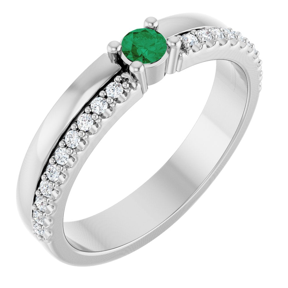 Impress Sterling Silver Lab Grown Emerald And 18 Ctw Natural Diamond Ring