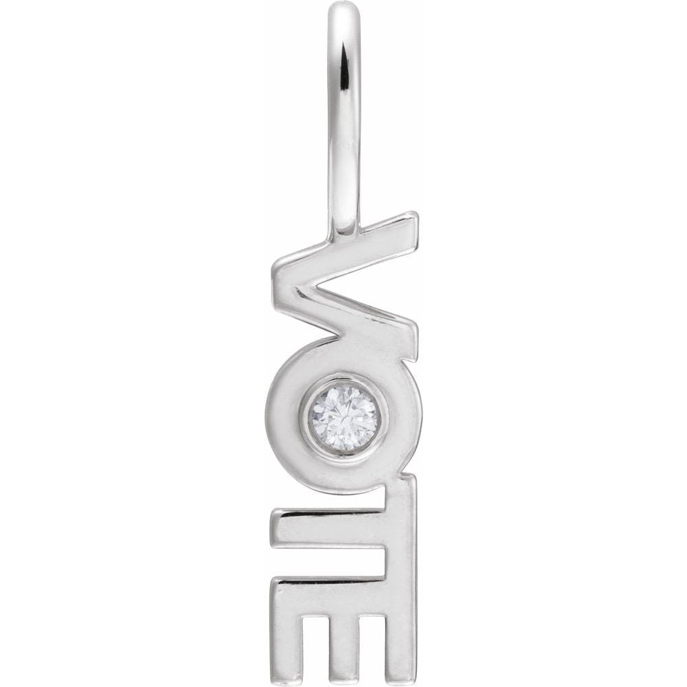 14K White Gold .03 CT Natural Diamond Vote Charm/Pendant