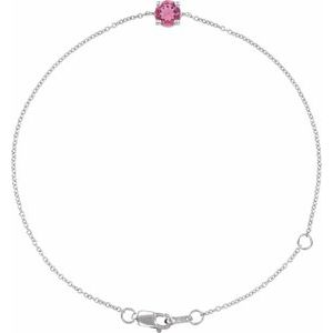 Natural Pink Tourmaline Solitaire Bracelet (Style BRC925)