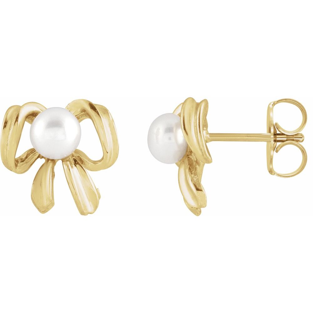 14K Yellow Gold Cultured White Freshwater Pearl Earrings