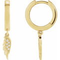 14K Yellow Gold .03 CTW Natural Diamond Angel Wing Hinged Hoop Earrings