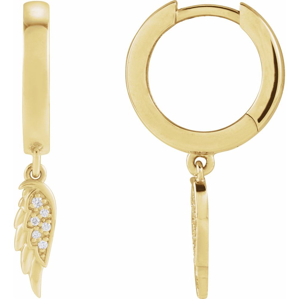 14K Yellow Gold .03 CTW Natural Diamond Angel Wing Hinged Hoop Earrings